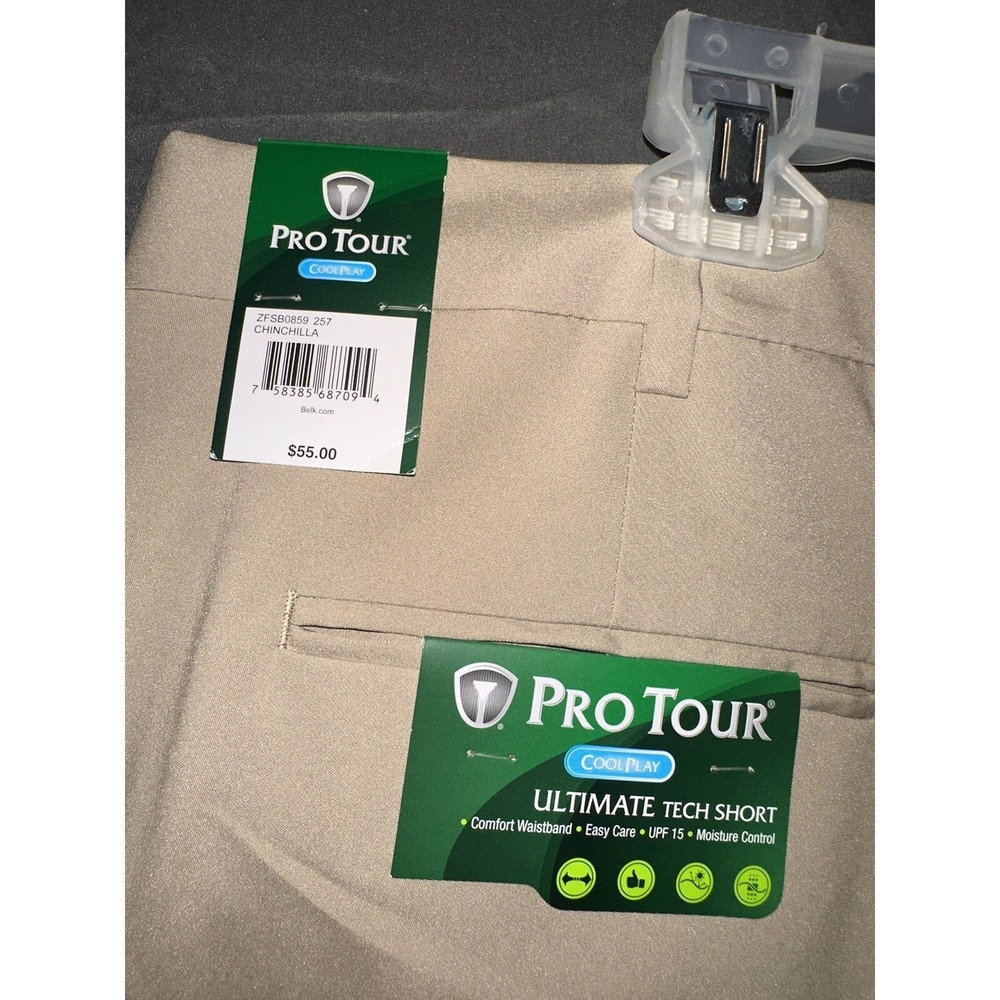 Mens Pro Tour Golf Shorts Size 42 Beige Cool Play Pleated Front Activewear NWT - Picture 3 of 5